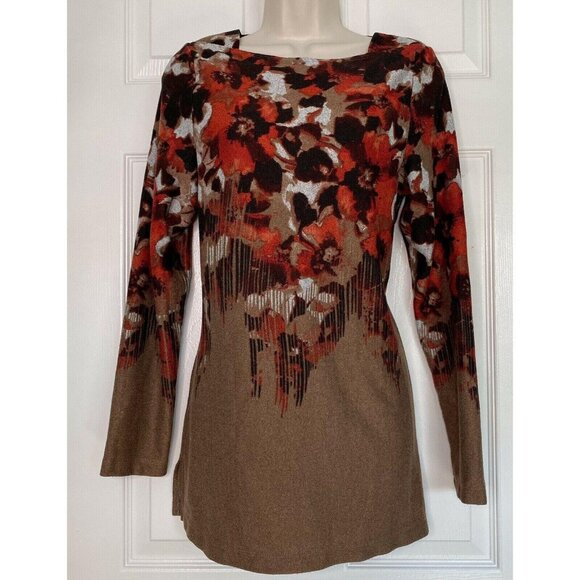 Simonton Says Small Women's Sweater Floral brown  Red Stretch Long Sleeve Shirt - Picture 8 of 8